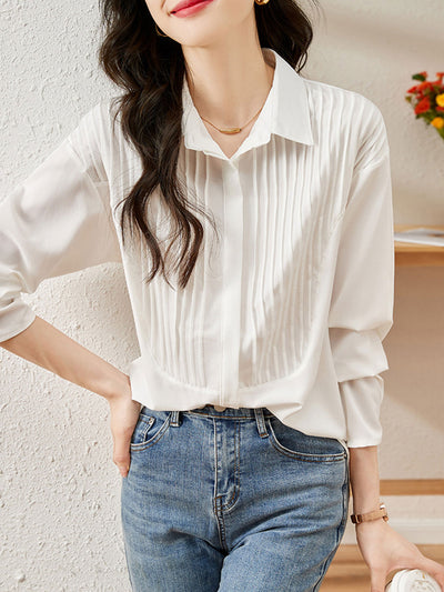 Layla Classic Polo Collar Pleated Shirt