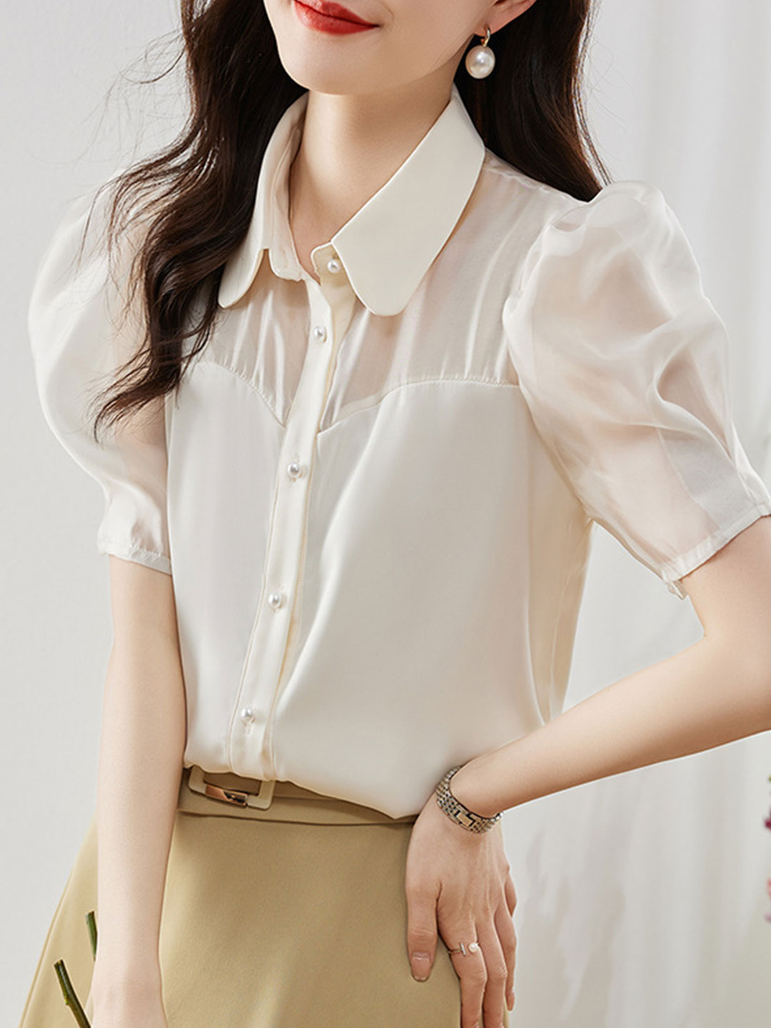 Mariay Classic Satin Stitching Shirt-Pink