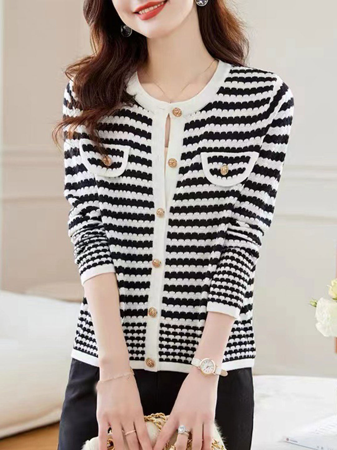 Olivia Classic Contrasting Striped Knitted Cardigan