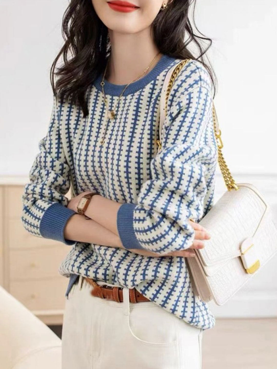 Emma Casual Plaid Patchwork Knitted Sweater