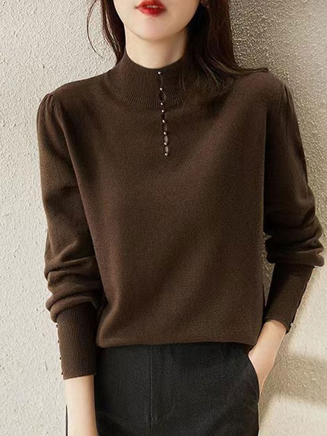 Lauren Loose Beaded Turtleneck Knitted Top