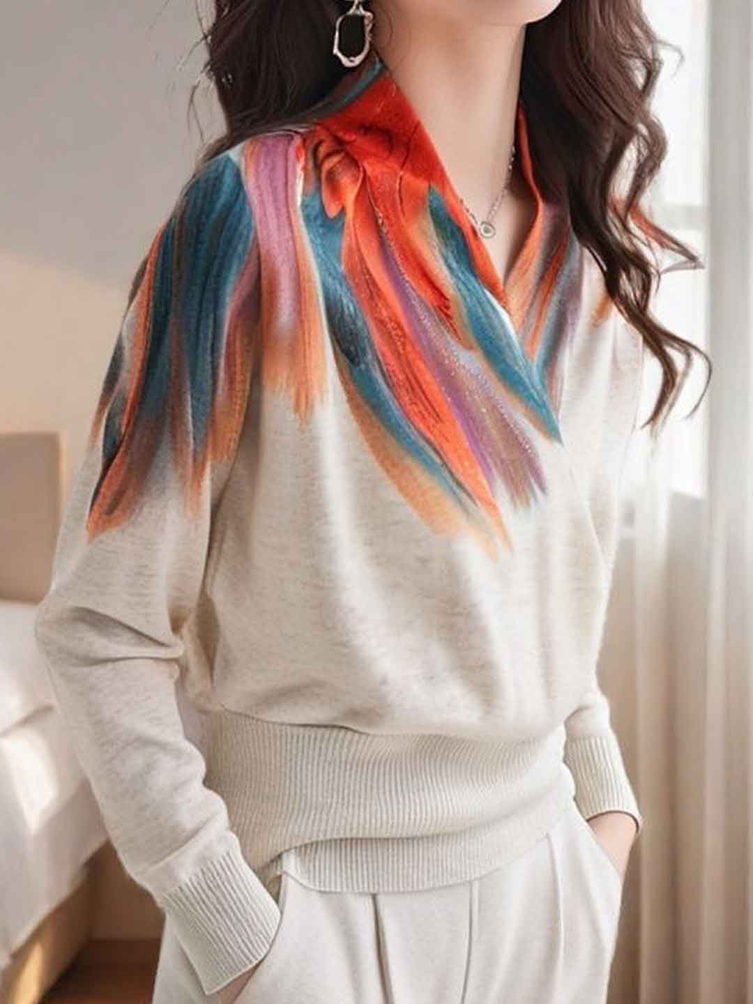 Zoey Loose V-Neck Rhinestone Knitted Top