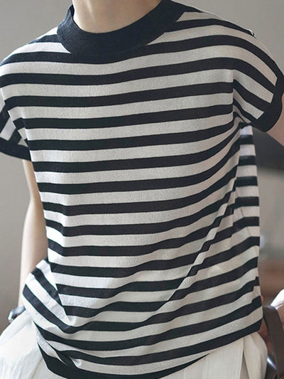 Lauren Classic Crew Neck Striped Contrast Knitted Top