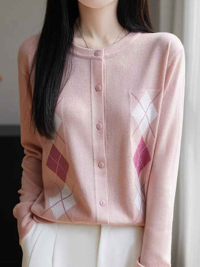 Rachel Loose Crew Neck Diamond Knitted Top