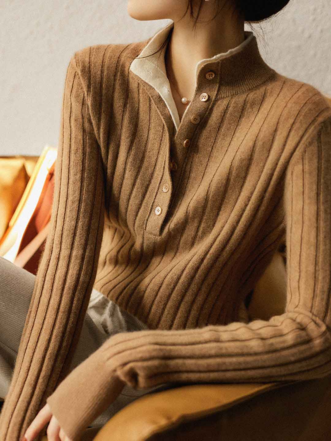 Jocelyn Classic Lapel Two-Breasted Knitted Sweater