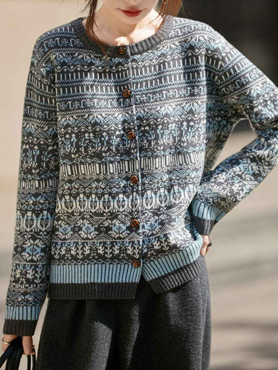 Hannah Vintage Crew Neck Ribbed Knitted Cardigan