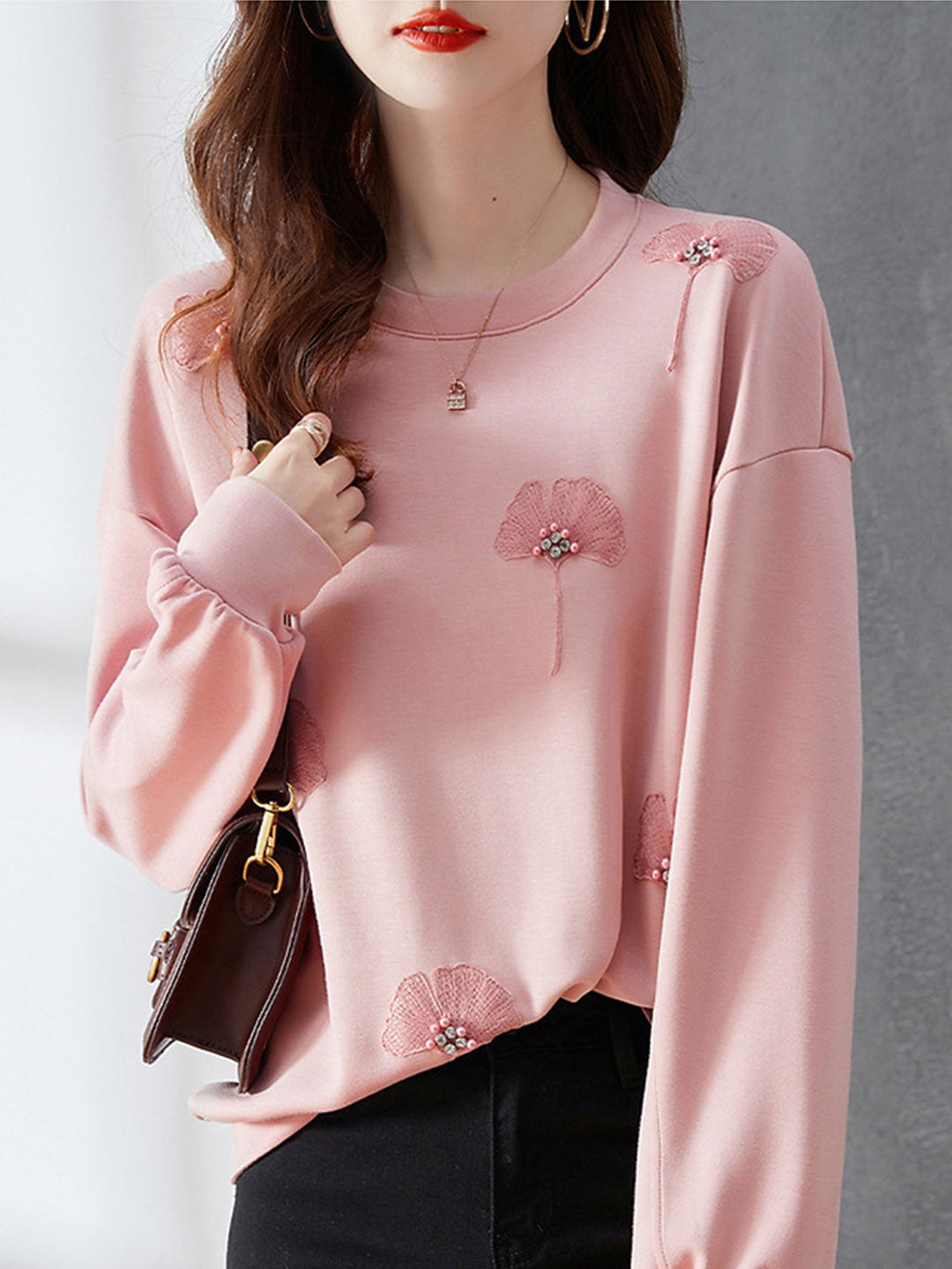 Grace Elegant Crew Neck Pullover Sweatshirt