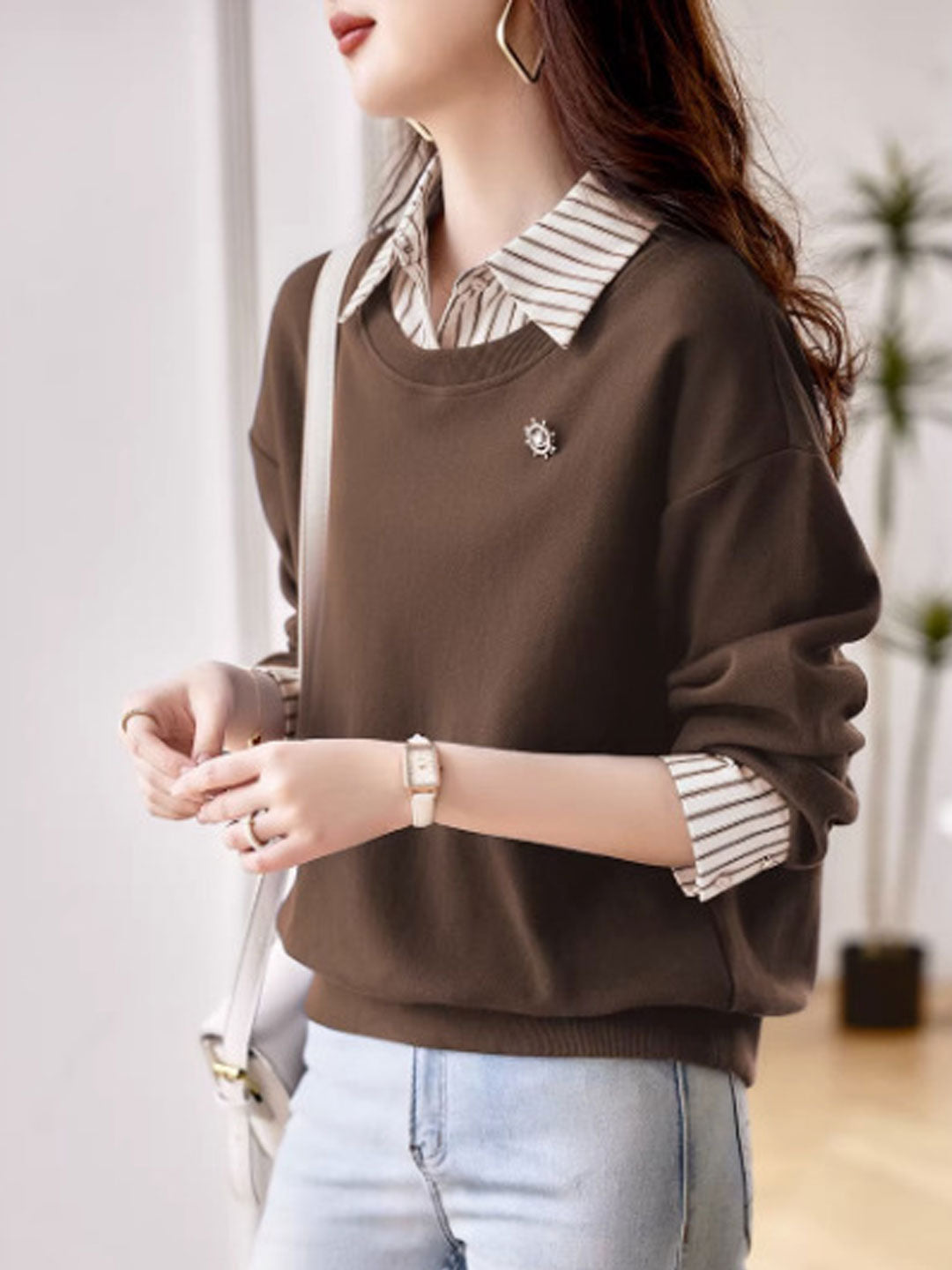 Isabella Casual Patchwork Striped Sweatshirt