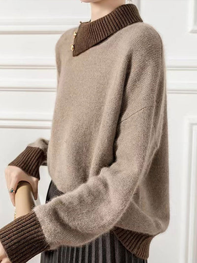 Brianna Casual Turtleneck Color-Blocked Pullover Sweater