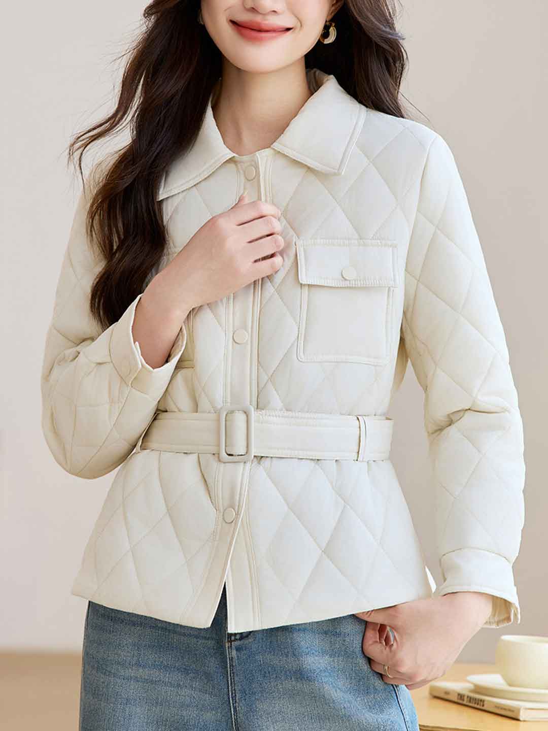 Chloe Classic Lapel Diamond Solid Color Winter Coat