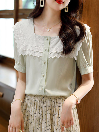 Mariah Retro Square Neck Chiffon Top