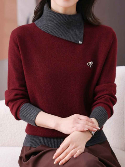 Olivia Classic Turtleneck Contrasted Panelled Knitted Sweater