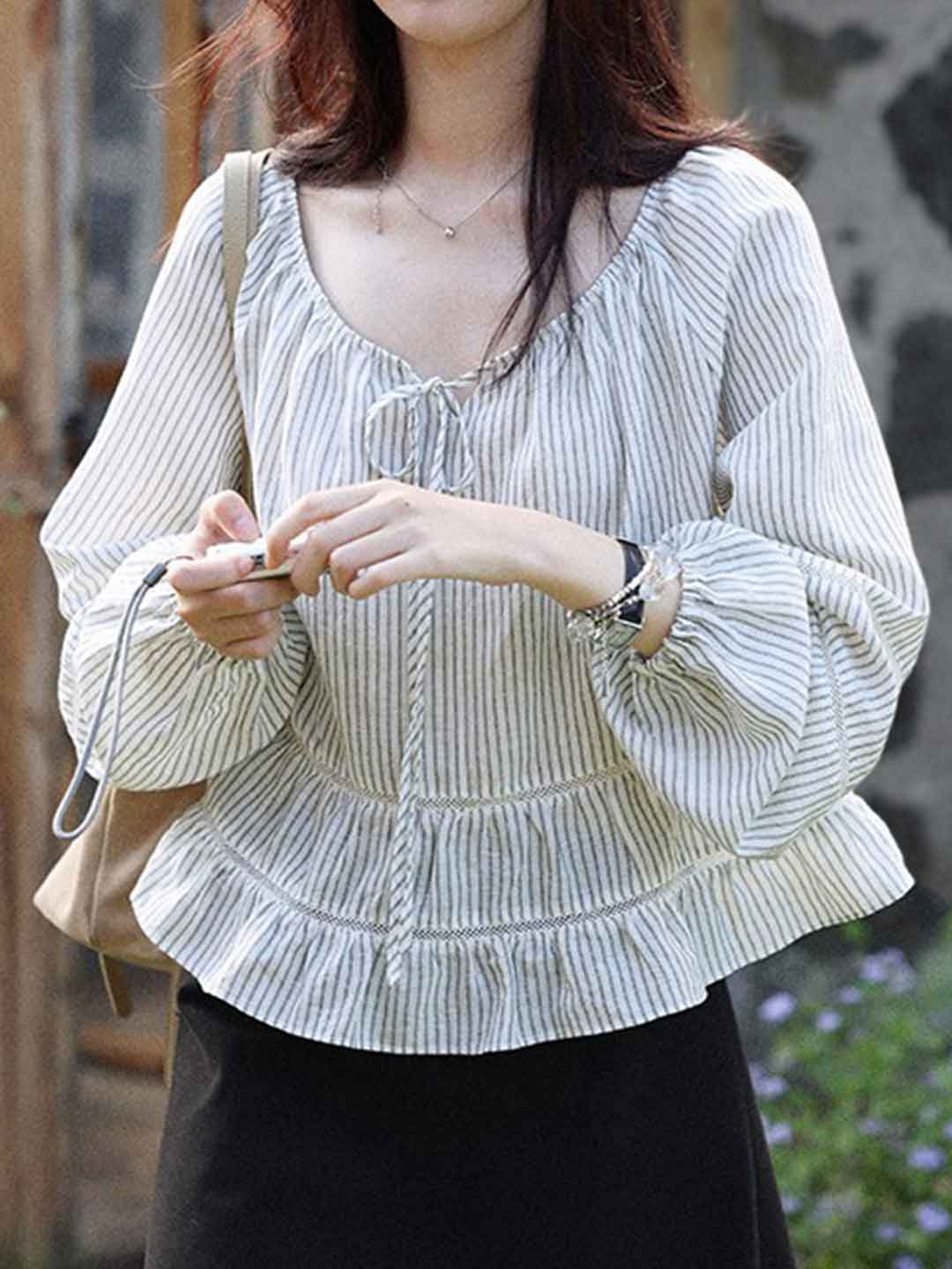 Sarah Loose Crew Neck Striped Shirt