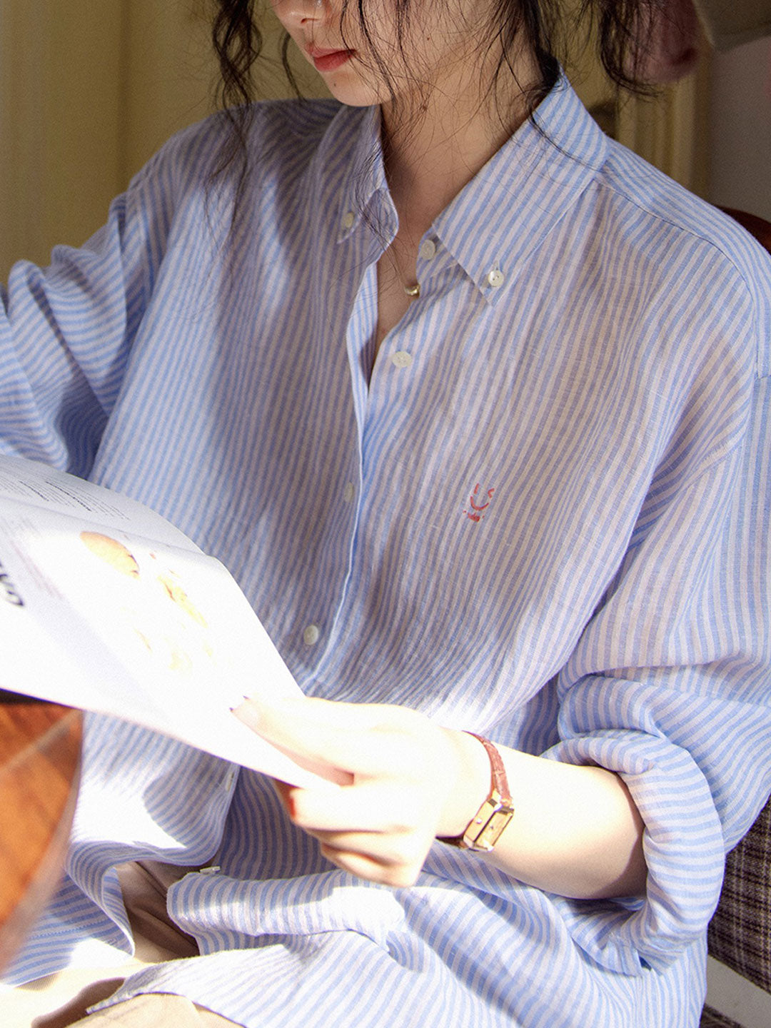 Olivia Loose Polo Striped Embroidered Shirt