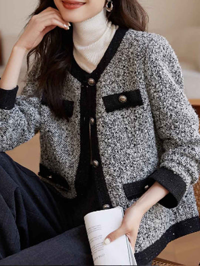 Chloe Retro V-Neck Tweed Jacket