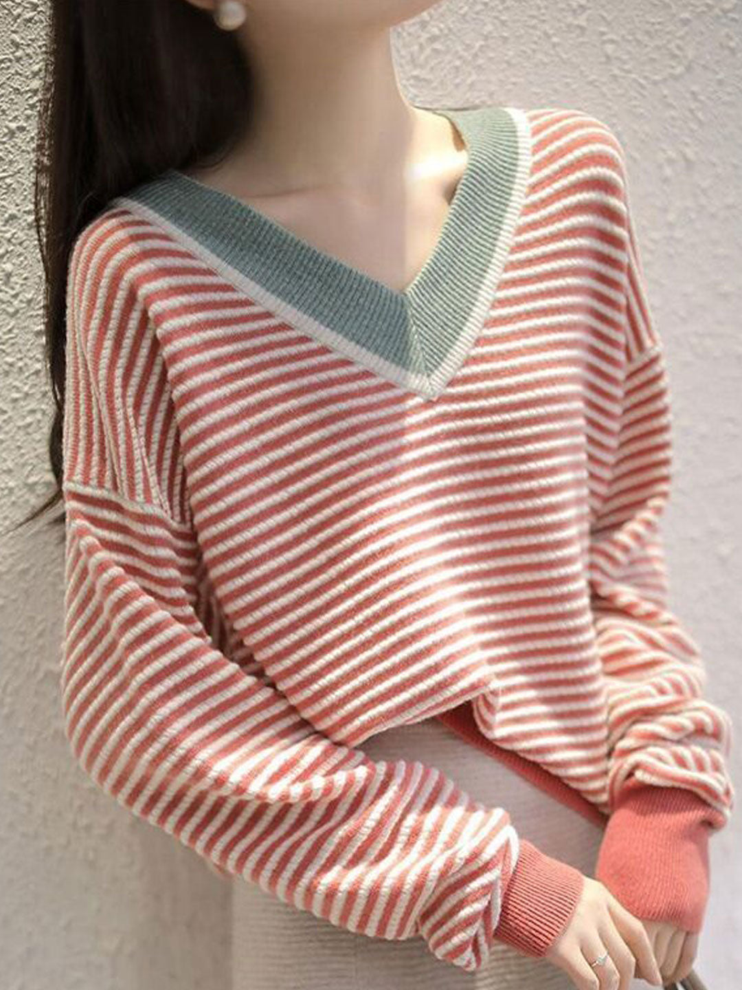 Morgan Casual Color-Blocked Striped Pullover Knitted Top