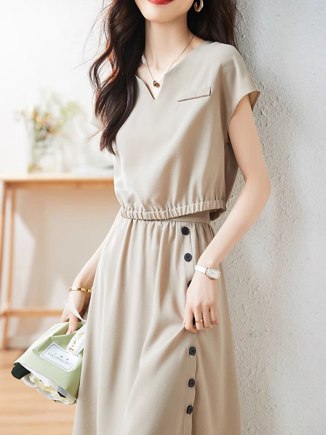 Brooke Classic V-Neck Button Dress Set