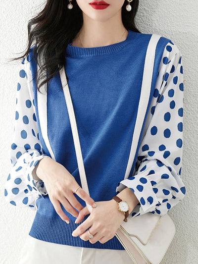 Olivia Casual Polka Dot Chiffon Sleeve Knitted Sweater