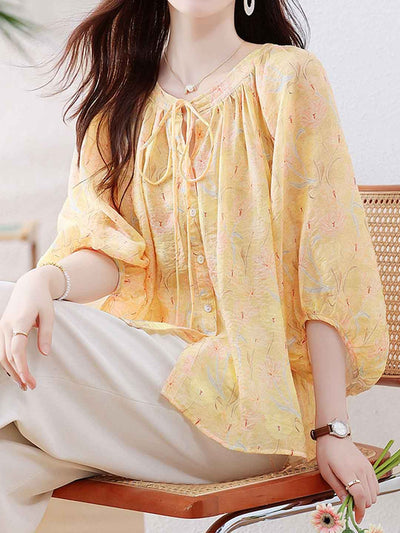 Valeria Loose Crew Neck Floral Printed Blouse