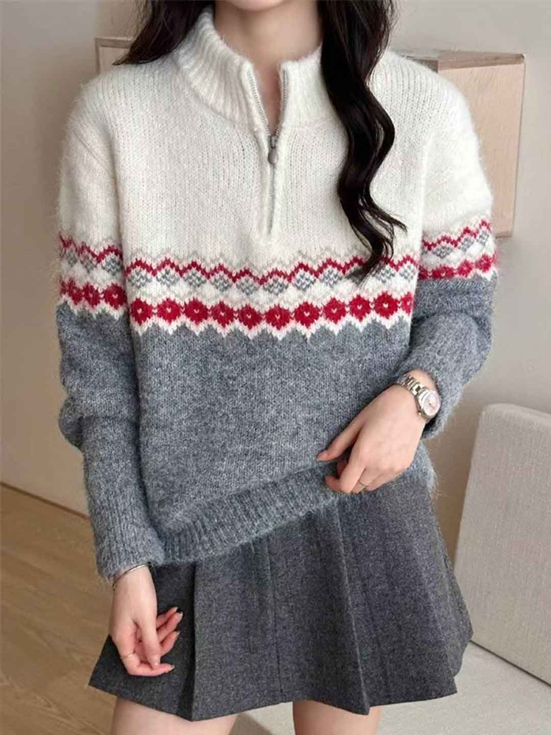 Madison Retro Turtleneck Fair Isle Knitted Sweater