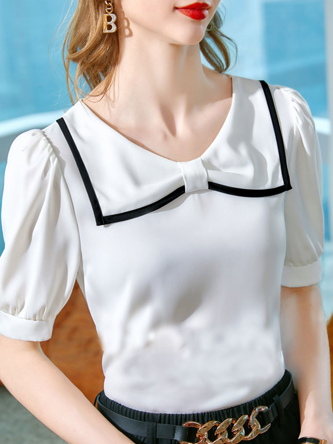 Lauren Retro Contrasted Color Chiffon Shirt