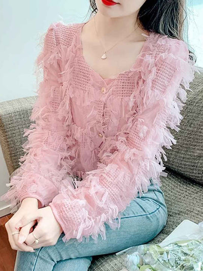 Madison Vacation Square Neck Tassel Lace Shirt