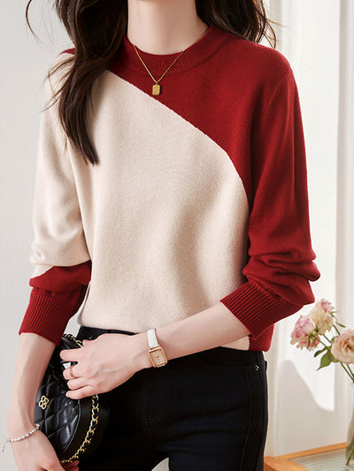 Olivia Classic Crew Neck Contrast Knitted Sweater