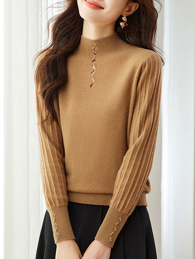 Emma Elegant Beaded Turtleneck Knitted Top