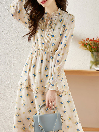 Olivia Retro Floral Chiffon Dress