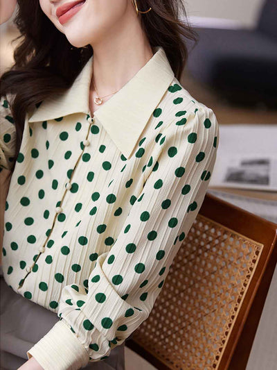 Madelyn Vintage Polka Dot Collar Shirt Top