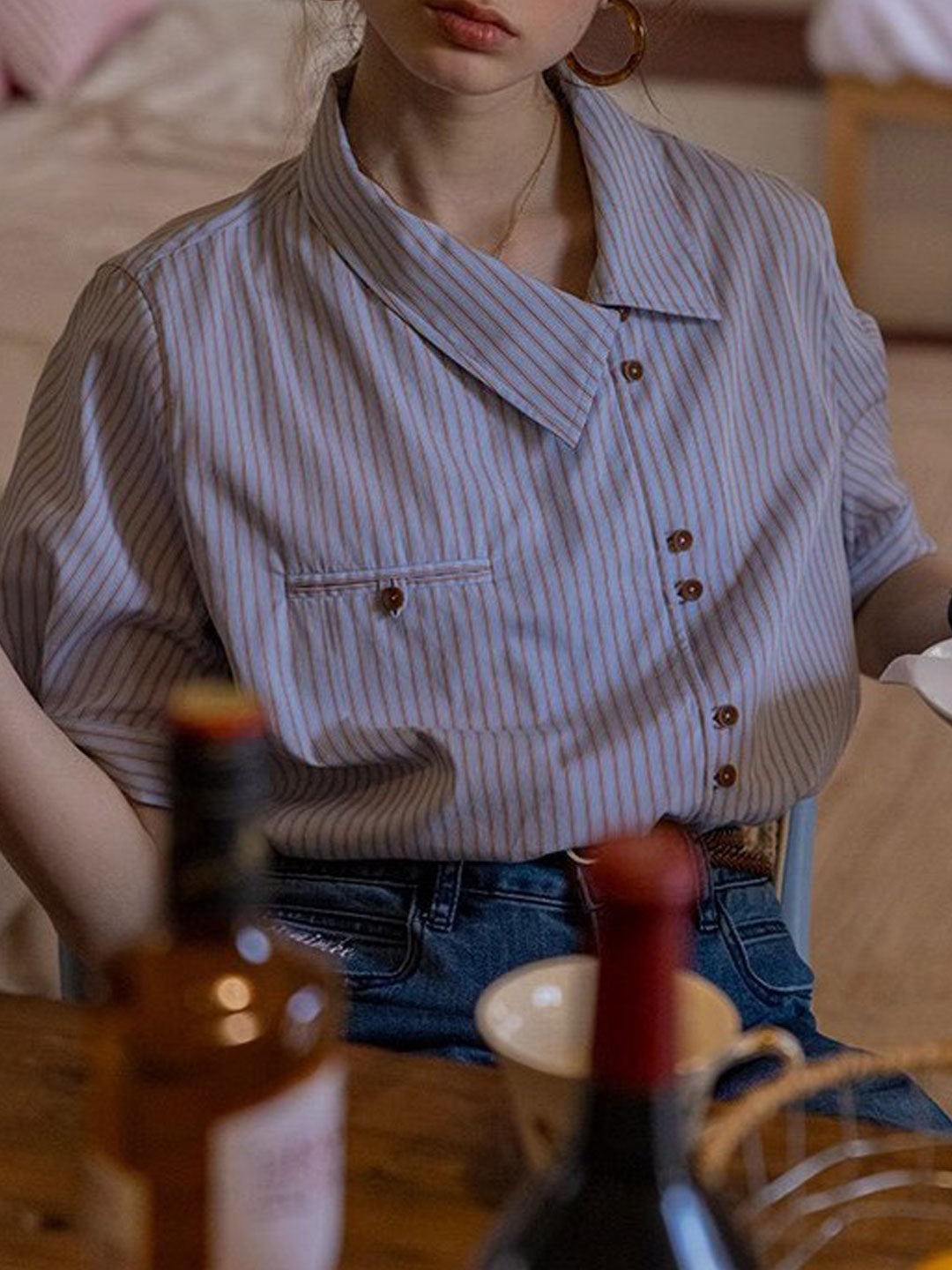 Caroline Classic Slant Collar Striped Shirt