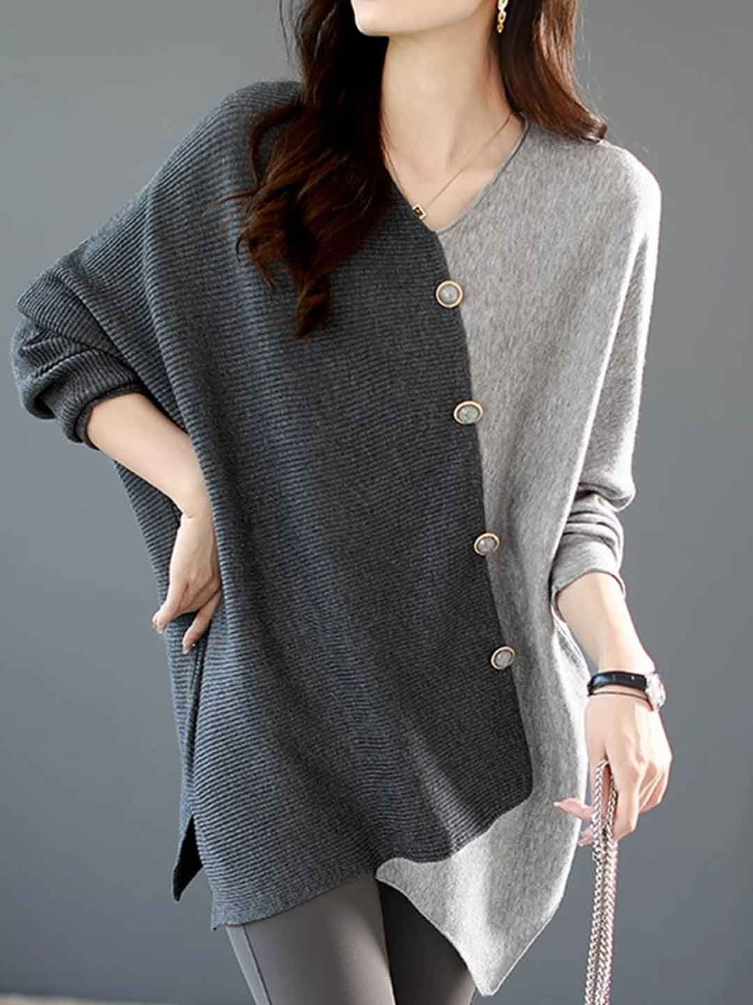Taylor Casual Batwing Sleeve Colorblocked Knitted Sweater