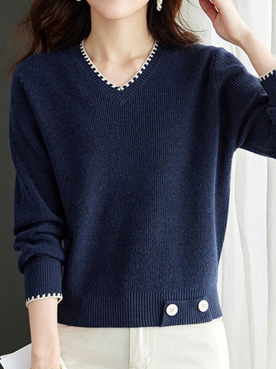 Isabella V-Neck Solid Color Knitted Sweater-Apricot