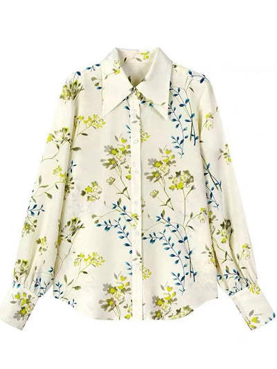Ava Loose Polo Floral Chiffon Shirt