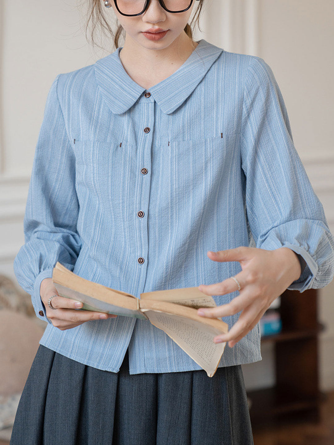 Julia Retro Doll Collar Striped Shirt