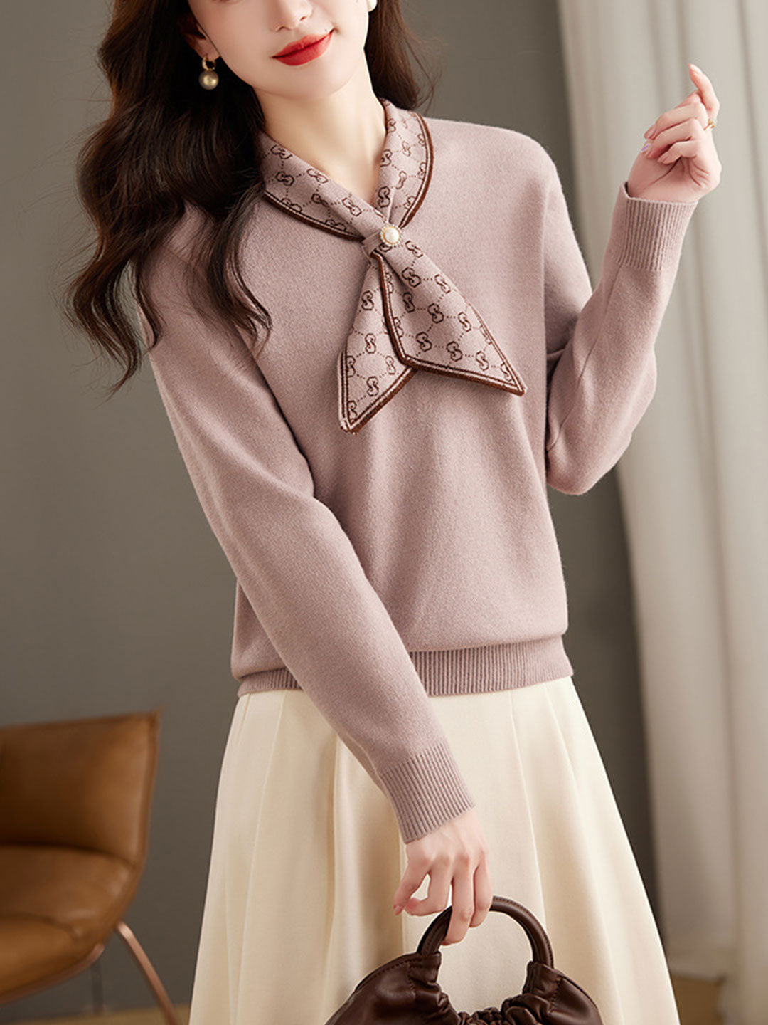 Isabella Casual Bow Knitted Pullover Sweater