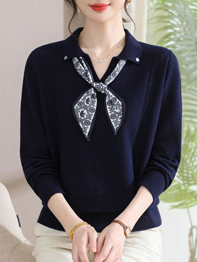 Grace Loose Lapel Scarf Pullover Knitted Top