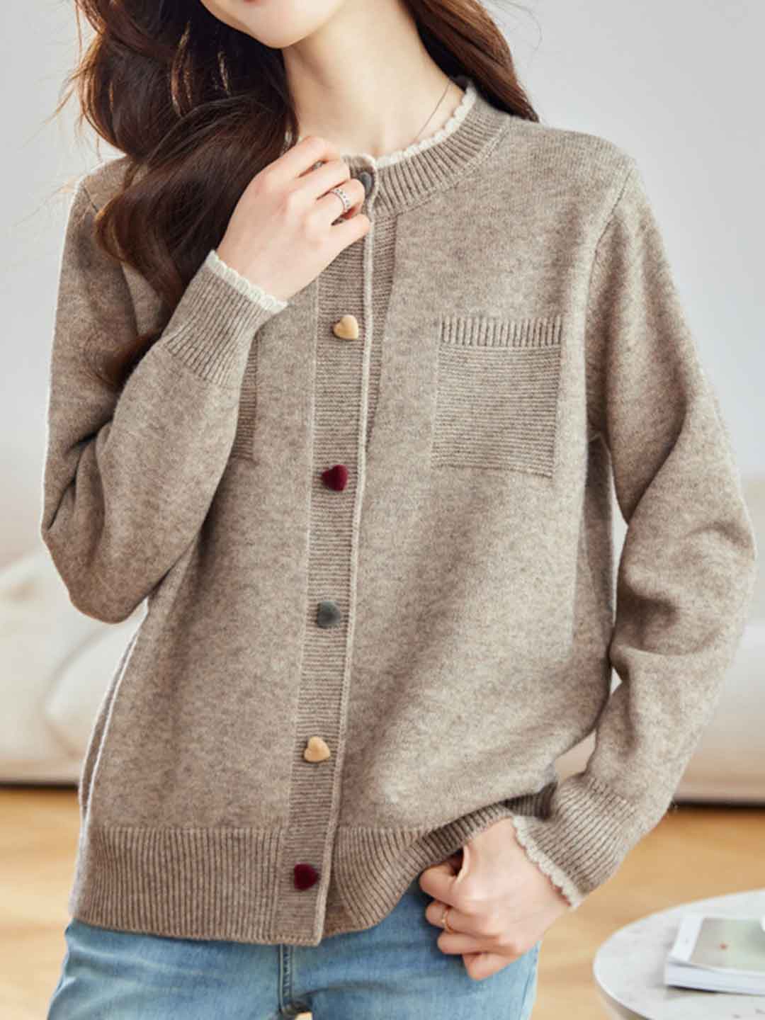 Hailey Daily Crew Neck Colorful Buttons Knitted Cardigan