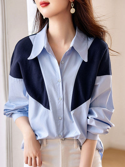 Alyssa Casual Contrasted Color Patchwork Shirt