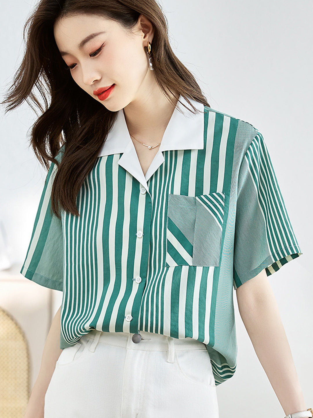 Trinity Casual Striped Matched Color Shirt