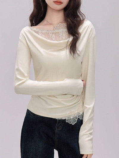 Julia Slim Swing Collar Dimensional Flower Patchwork Top