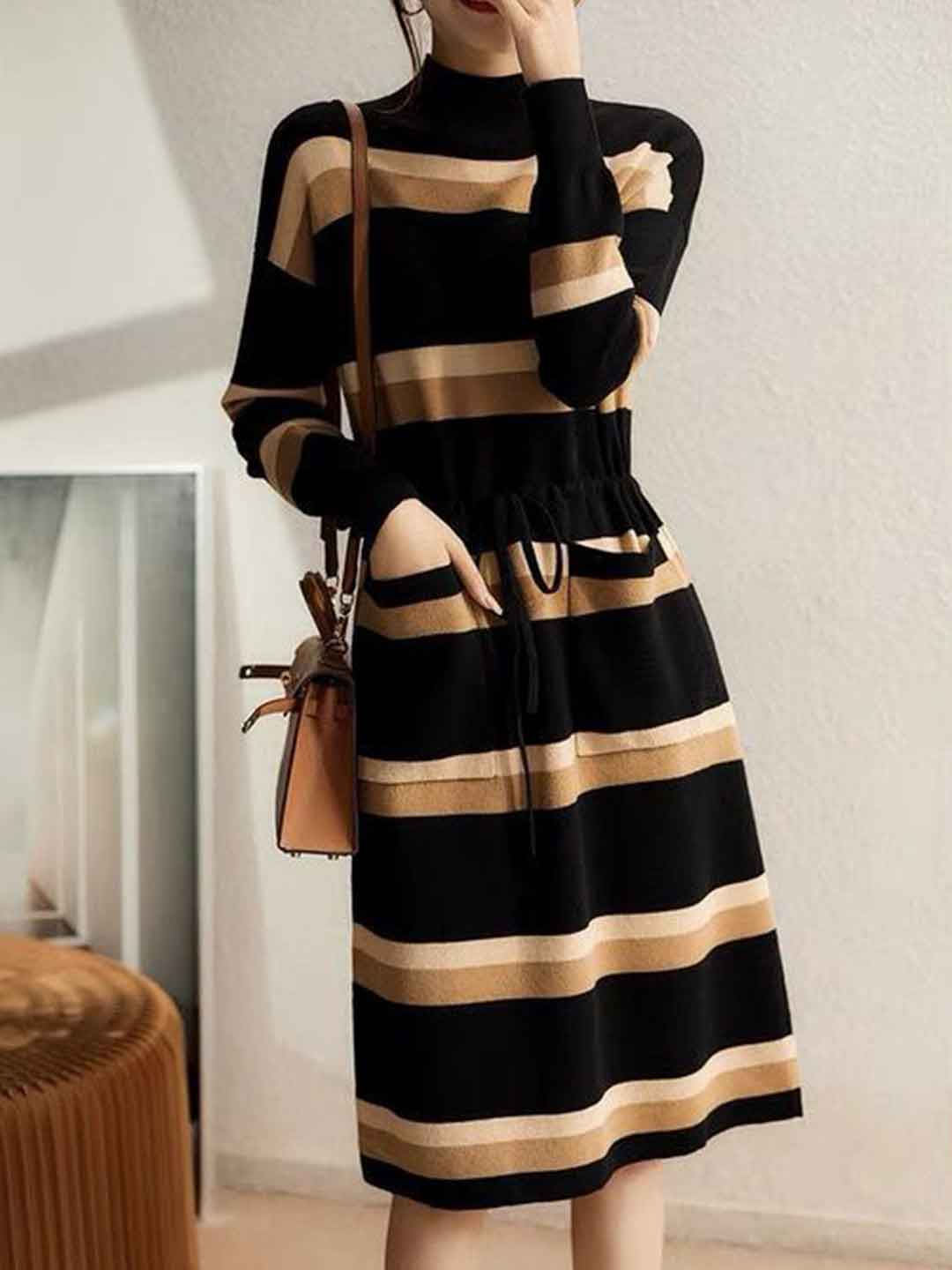 Morgan Loose Turtleneck Pullover Diamond Knitted Dress