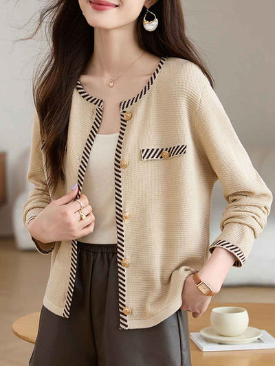 Caroline Elegant Crew Neck Tweed Cardigan