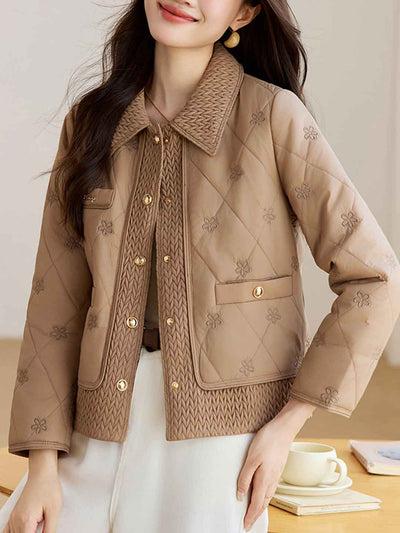 Emily Daily Lapel Floral Embroidered Winter Coat