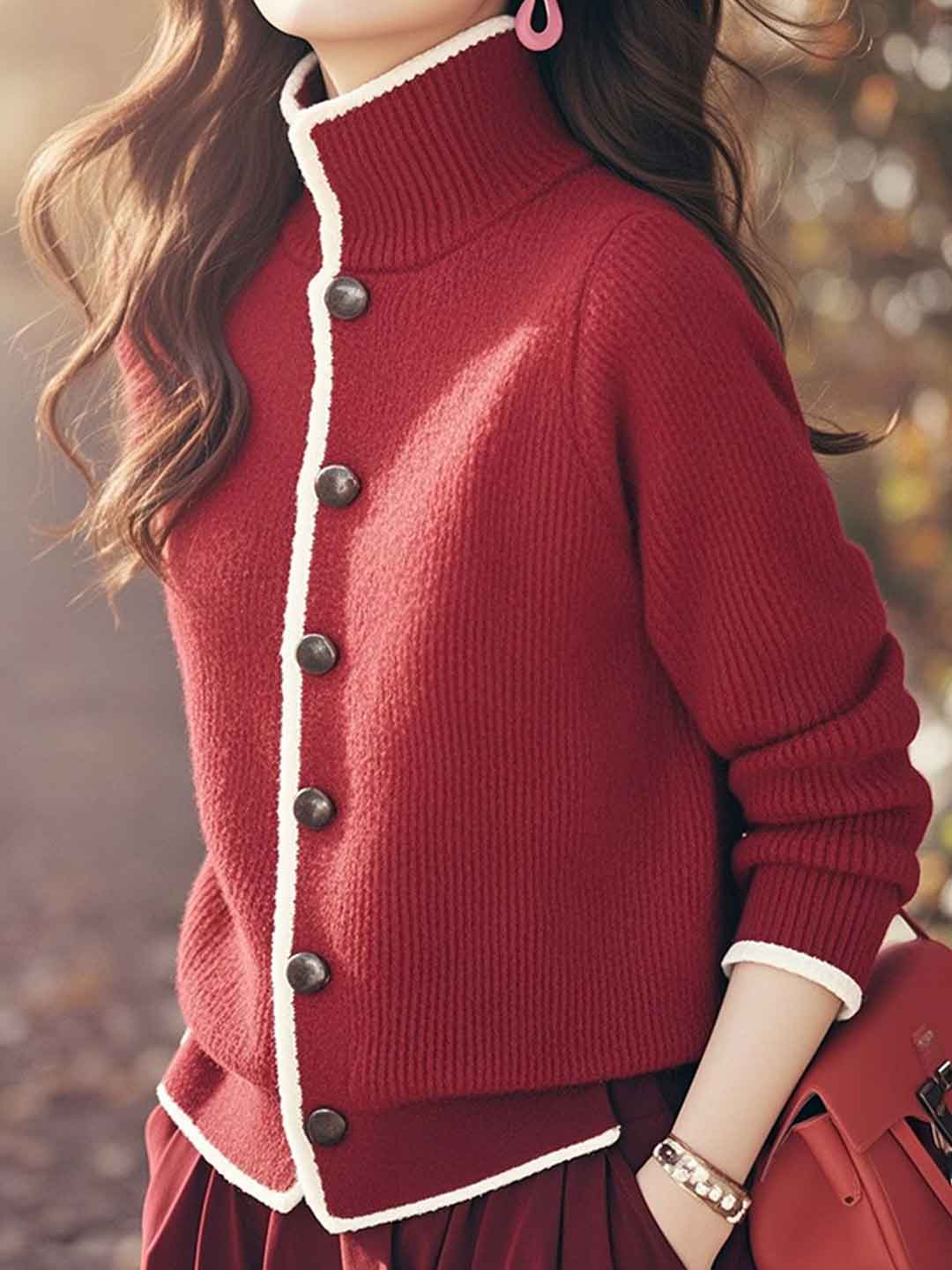 Ella Classic Turtleneck Patchwork Knitted Cardigan