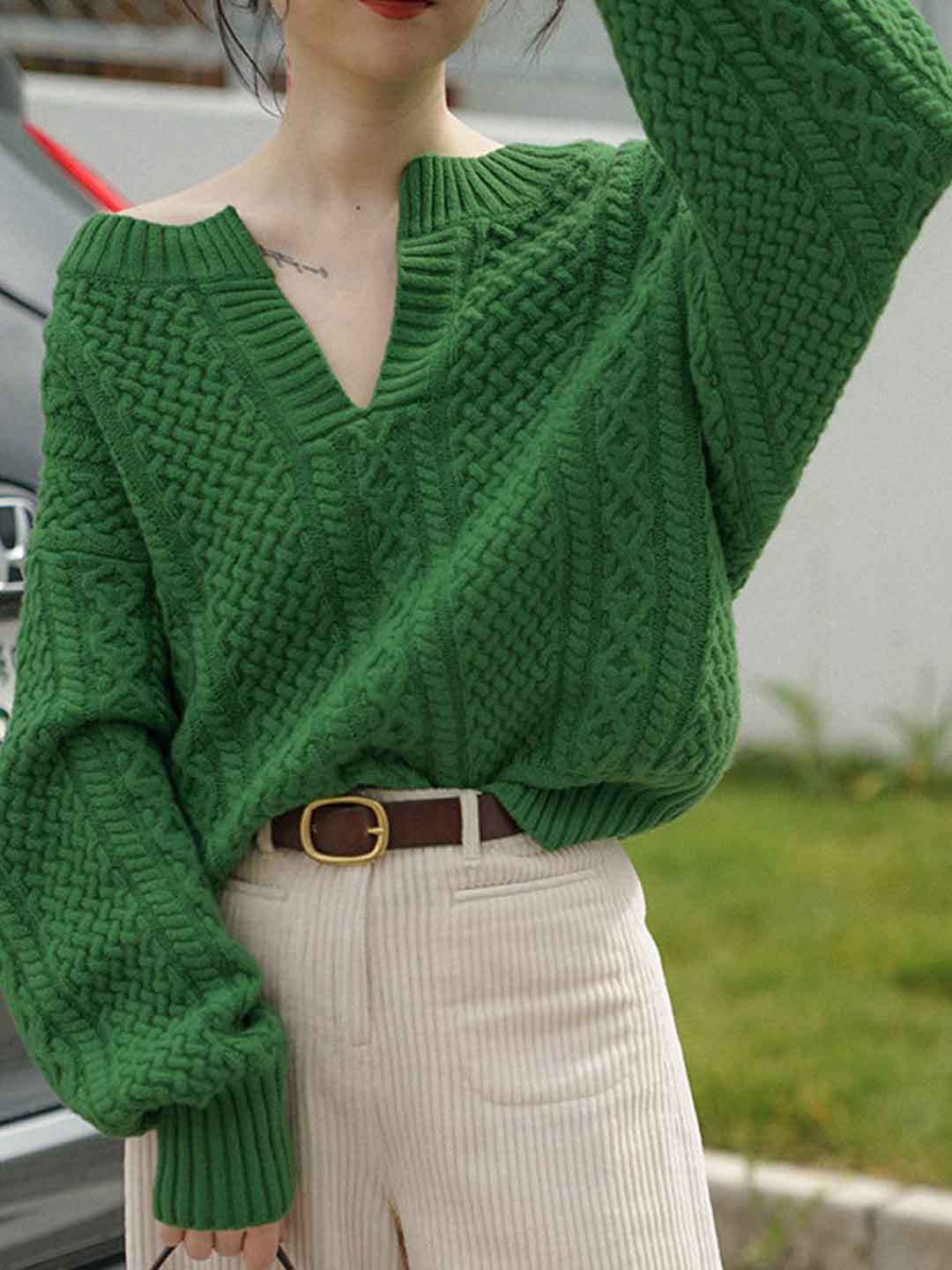 Sophia Loose V-Neck Knitted Pullover Sweater