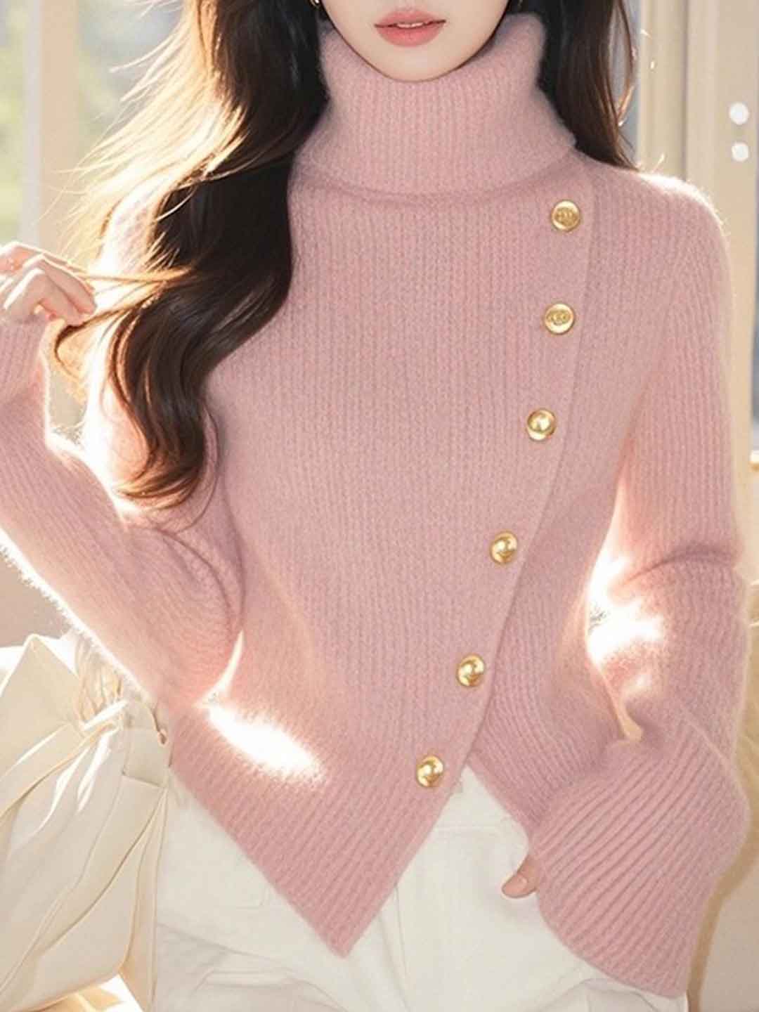 Abigail Slim Turtleneck Solid Color Knitted Top