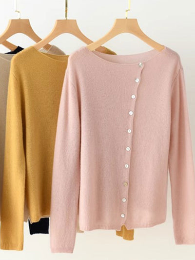 Kayla Classic Crew Neck Knitted Cardigan-Yellow