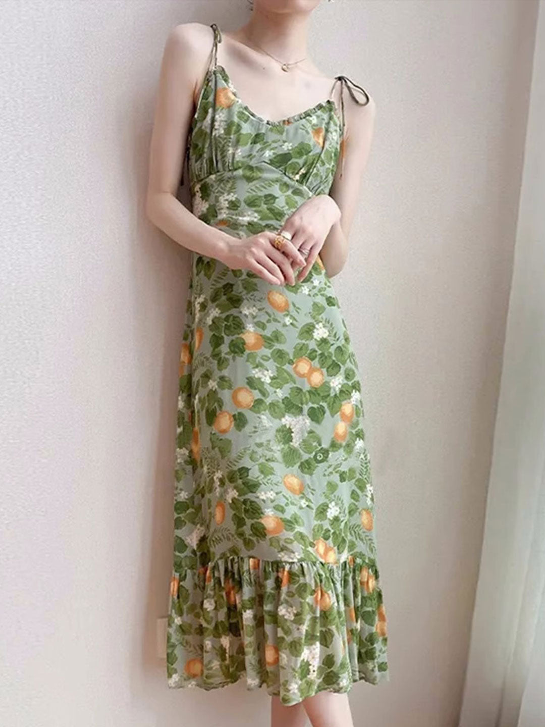 Emma Retro Floral Printed Chiffon Slip Dress