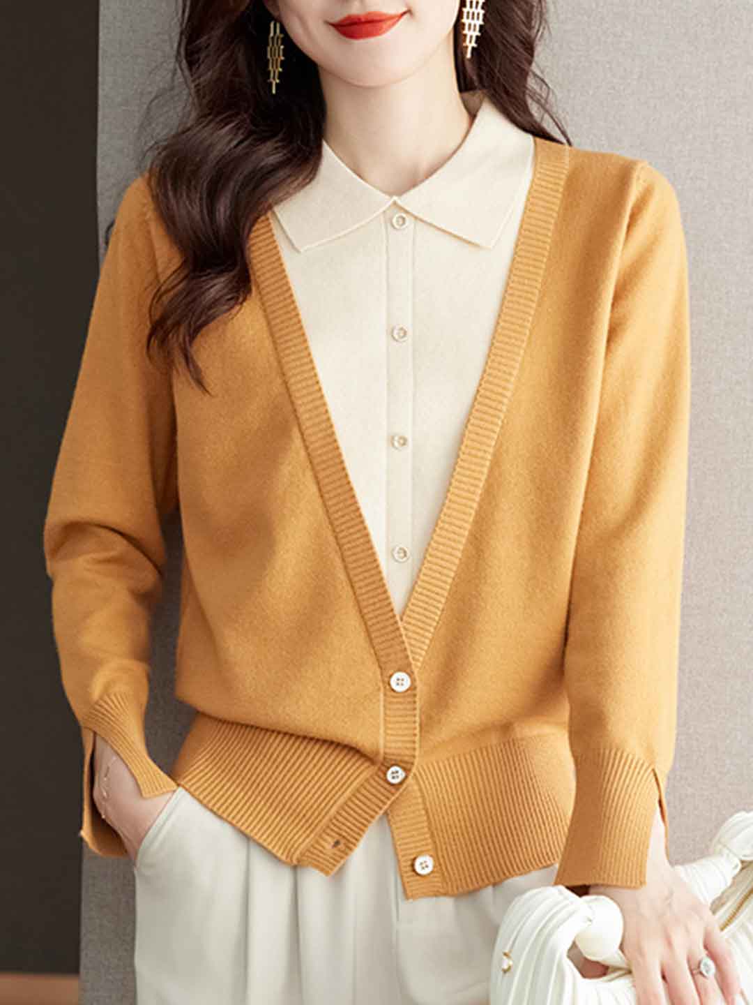 Maria Casual Lapel Mock Two-Piece Knitted Top